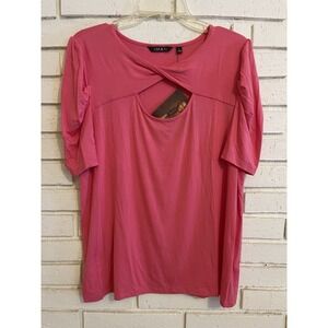 IMAN Global Chic‎ Women's Size Large  Criss-Cross Neckline Top Pink NEW